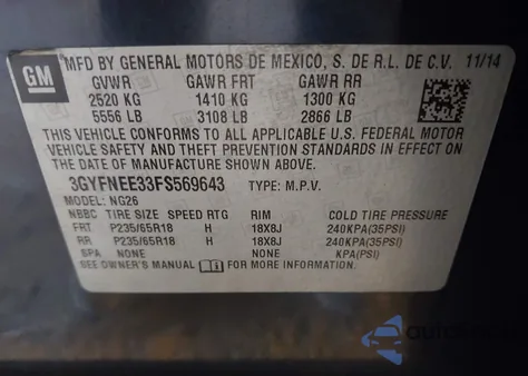 2015 Cadillac Srx Luxury Collection z USA, uszkodzony, nr VIN 3GYFNEE33FS569643